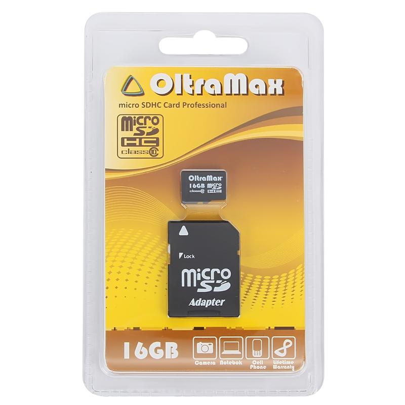 Карта памяти OltraMax micro-sd (Class 10) 16GB +адаптер
