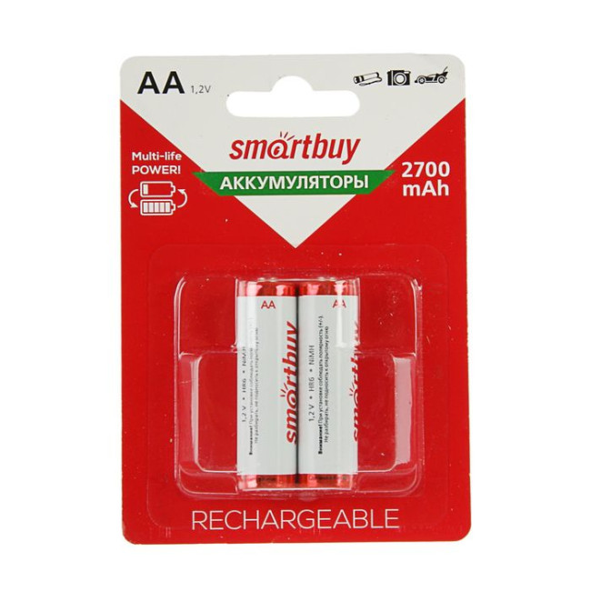 Аккумулятор SmartBuy 2700mAh АА NiMh тип AA R06 LR6 LR06 (2 шт. в одной упаковке) - фото