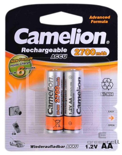 Аккумулятор Camelion 2700mAh АА NiMh тип AA R06 LR6 LR06 (2 шт. в одной упаковке) - фото