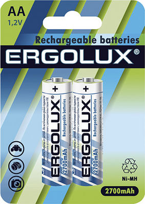 Аккумулятор Ergolux 2700mAh АА NiMh тип AA R06 LR6 LR06 (2 шт. в одной упаковке) - фото