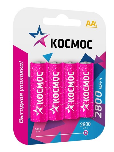 Аккумулятор КОСМОС 2800mAh АА NiMh тип AA R06 LR6 LR06 (4 шт. в одной упаковке) - фото