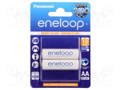 Аккумулятор Panasonic Eneloop 1900mAh АА NiMh тип AA R06 LR6 LR06 (2 шт. в одной упаковке (BK-3MCCE.2BE)) - фото