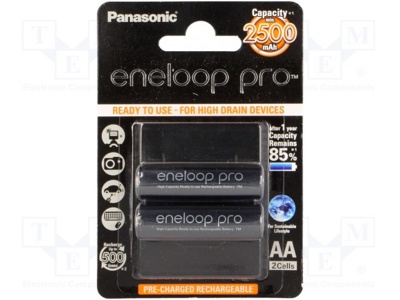 Аккумулятор Panasonic Eneloop Pro 2500mAh АА NiMh тип AA R06 LR6 LR06 (2 шт. в одной упаковке (BK-3HCDE.2BE)) - фото