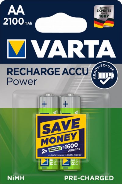 Аккумулятор Varta 2100mAh АА NiMh тип AA R06 LR6 LR06 (2 шт. в одной упаковке) - фото
