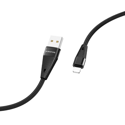 USB кабель Borofone BU10 ligtning для зарядки и синхронизации (черный) 1,2 метра - фото