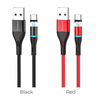 USB кабель Borofone BU16 Type-C зарядка магнитная (красный) 1,2 метра  - фото