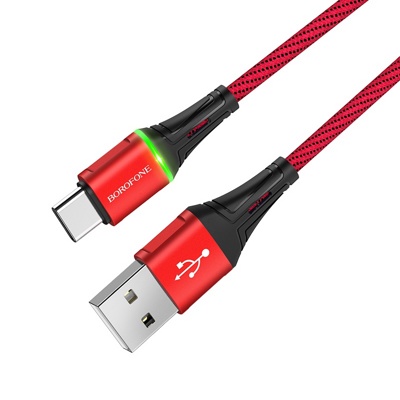 USB кабель Borofone BU25 Type-C для зарядки и синхронизации (красный) 1,2 метра - фото