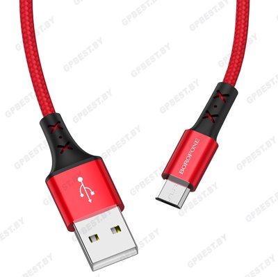 USB кабель Borofone BX20 Micro для зарядки и синхронизации (красно-черный) 1 метра - фото
