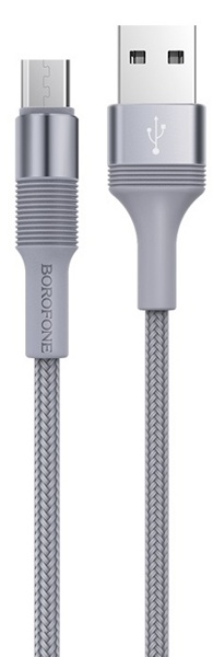 USB кабель Borofone BX21 Micro для зарядки и синхронизации (серый) 1 метра - фото